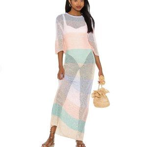 PITUSA - Rainbow Pastel Crochet Maxi Dress